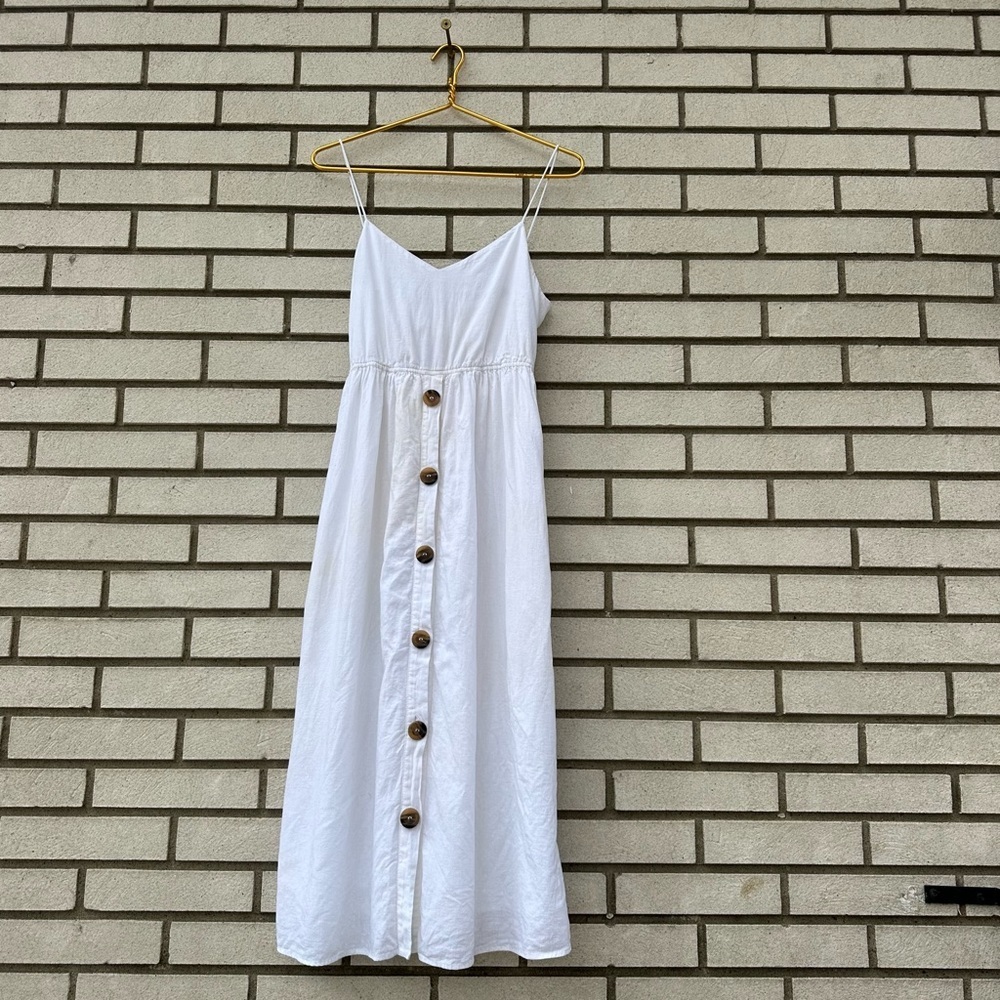 Zara TRF White Tie Back Button Front Midi Dress Spaghetti Strap S Coastal Summer - Picture 3 of 10